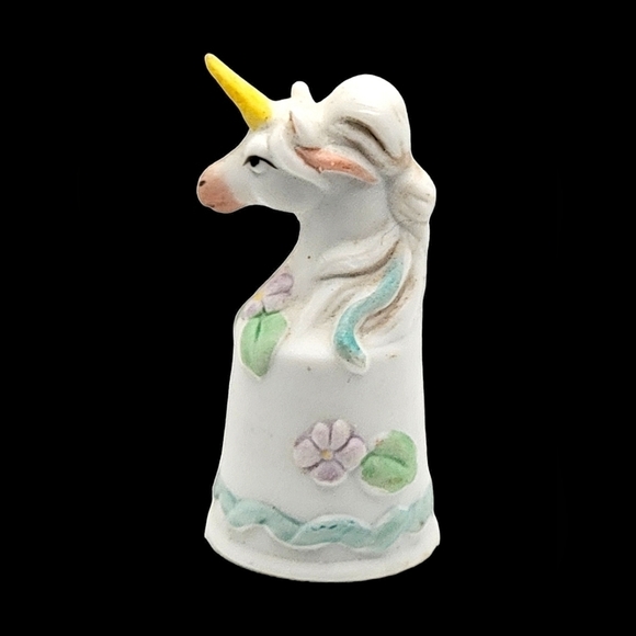 Enesco Unicorn Sewing Thimble 1986 Vintage Collectible Floral Pastel - Picture 1 of 6
